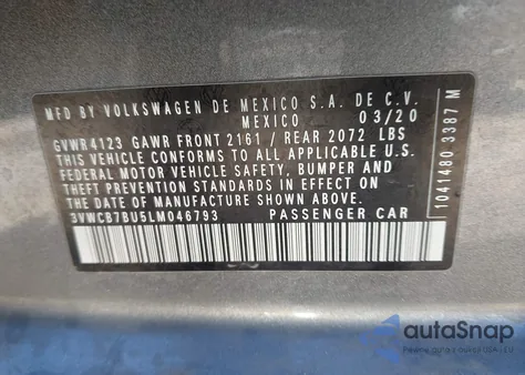 2020 Volkswagen Jetta 1.4T R-Line/1.4T S/1.4T Se from USA, damaged, VIN 3VWCB7BU5LM046793